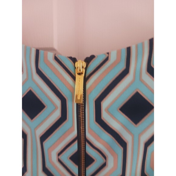Michael Kors Dress S Sleeveless V-neck Pattern Zipper Geometric Blue Stretch - Picture 3 of 6